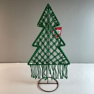 Macrame Green Christmas Tree 18" Tall With Metal Frame and Circular‎ Stand